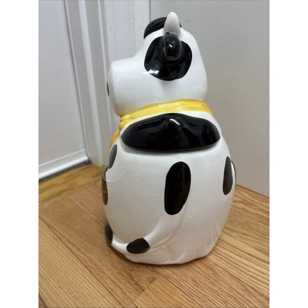Vintage Cooks‎ Club B&W Ceramic Cow Cookie Jar With Yellow Bandana